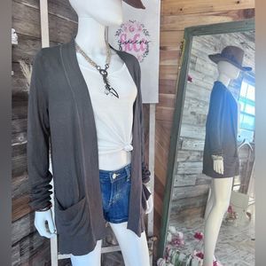 Staccato Open Knit Front Pocket Tunic Length Cardigan Large Gray 💗